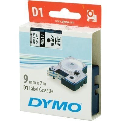 DYMO D1 merkkausteippi 9mm valkoinen/musta teksti 7m