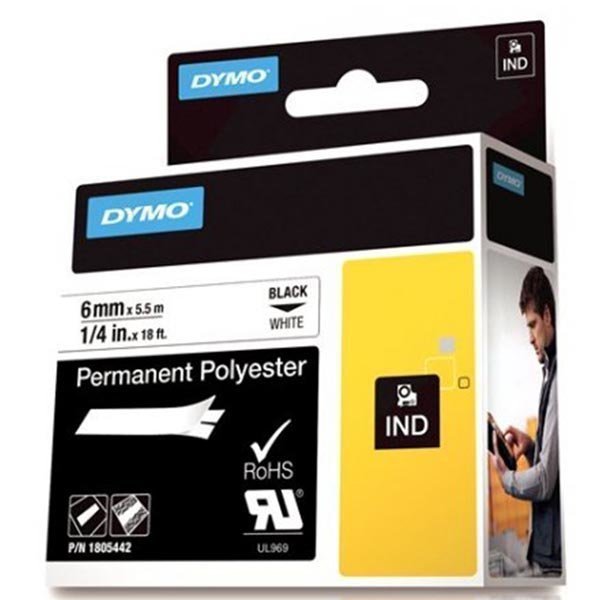 DYMO Rhino Professional polyesteriteippi 6mm musta teksti valk. 5 5m