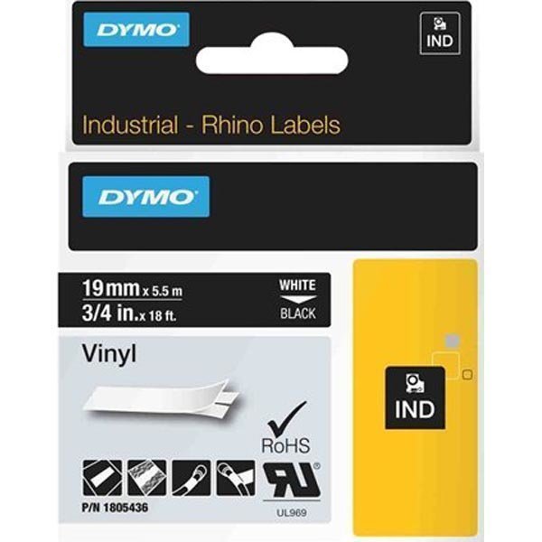 DYMO RhinoPRO 19mm vinyyli valkoinen mustalla 5.5m rulla