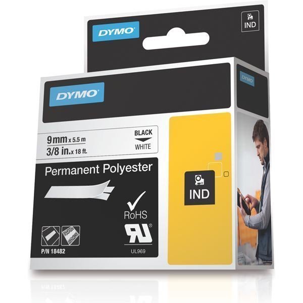 DYMO RhinoPRO permanentti merkkausteippi valkoinen polysteri 9 mm
