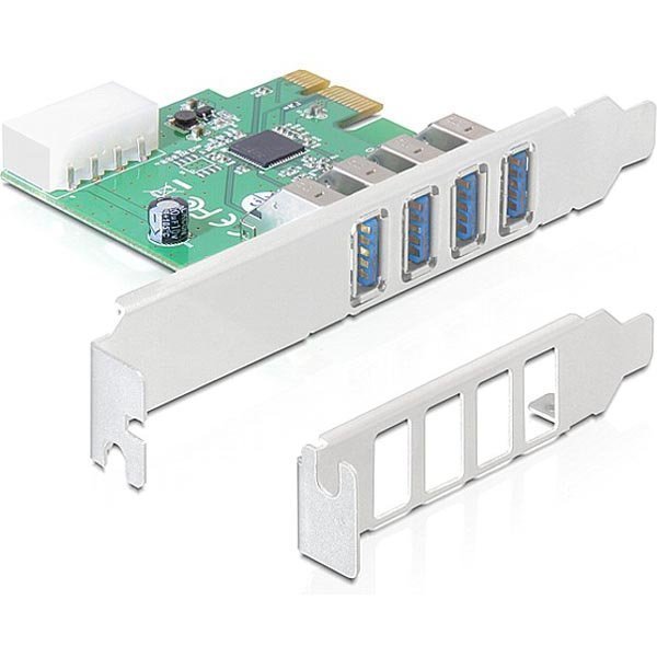 DeLOCK PCIe x1 kortti USB 3.0 4x tyyppi A porttia 2 ulkoista molex