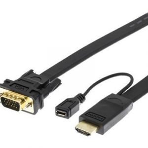 Deltaco Hdmi-vga11 19-nastainen Hdmi Tyyppi A 5 Pin Micro-usb Type B 15-nastainen Hd D-sub (hd-15) Uros Musta 1m