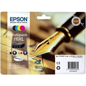 Epson T1636 Mustepatruunapaketti XL WorkForce 2000 2500 Sarjat 4 Väriä