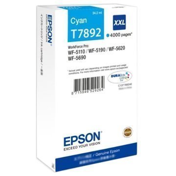 Epson T7892 Mustepatruuna XXL WorkForce Pro 5110 5190 5620 Syaani