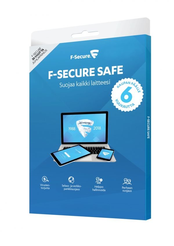 F-Secure F Secure 30 Vuotta Safe 1 Vuosi 3 Laitetta + 6kk Lisäaikaa