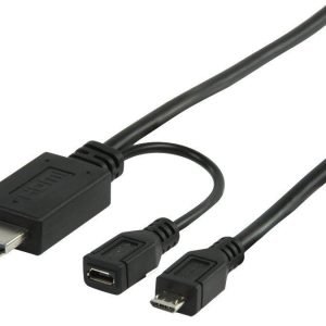 MHL-kaapeli USB 5-napainen Micro B uros - HDMI-liitin + USB Micro B naaras 1 00 m musta