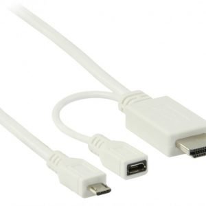 MHL-kaapeli USB 5-napainen Micro B uros - HDMI-liitin + USB Micro B naaras 1 00 m valkoinen