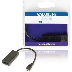 MHL-sovitinkaapeli USB 5-napainen Micro B uros - HDMI-lähtö + USB Micro B naaras 0 20 m musta