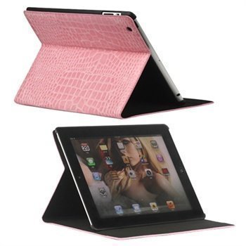 Nahkakotelo iPad 2 iPad 3 iPad 4 Pinkki Krokotiilikuvio