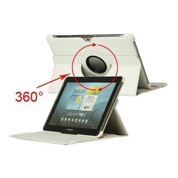 Pyörivä Nahkakotelo Samsung Galaxy Tab 2 10.1 P5100 P7500 Valkoinen