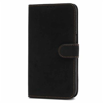 Samsung Galaxy Mega 6.3 I9200 Retro Wallet Nahkakotelo Musta