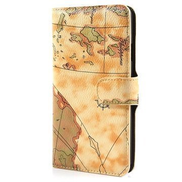 Samsung Galaxy Note 3 N9000 N9005 World Map Wallet Nahkakotelo Keltainen