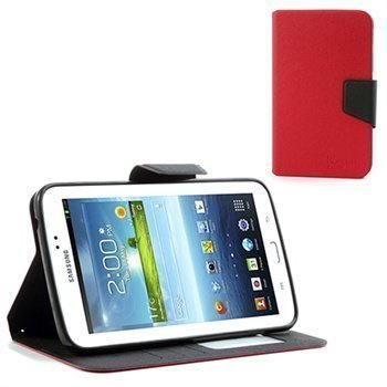 Samsung Galaxy Tab 3 7.0 P3200 P3210 Wallet Nahkakotelo Musta / Punainen