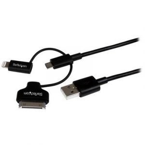 Startech 1m Black Lightning Or 30-pin Dock Or Micro Usb To Usb Cable 5 Pin Micro-usb Type B Apple Lightning Apple Telakkaliitin Uros 4-nastainen Usb Tyyppi A Uros Musta 1m