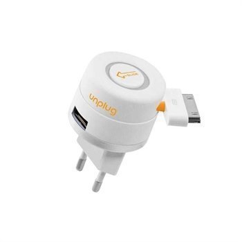 Unplug Retractable USB Travel Charger TCU1000IPH iPhone iPad iPod White