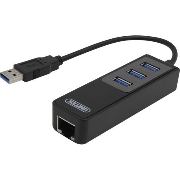 Verkkosovitin 1xGigabitRJ45 1xUSB3 A ur 3x USB3 na musta