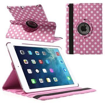 iPad Air Polka Dot Pyörivä Smart Nahkakotelo Valkoinen / Pinkki