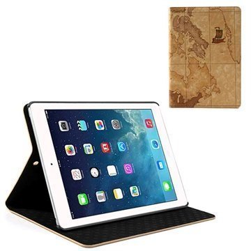 iPad Air World Map Folio Leather Case Brown