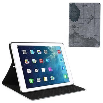 iPad Air World Map Folio Leather Case Grey