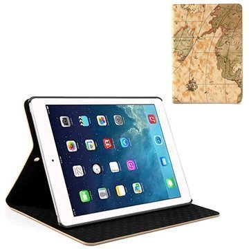 iPad Air World Map Folio Leather Case Yellow