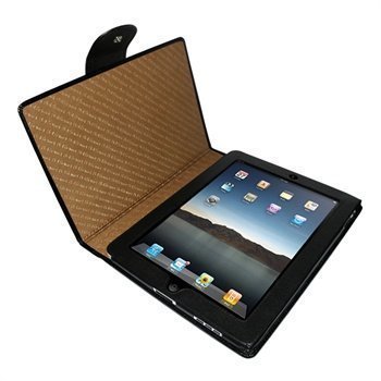 iPad Piel Frama Snap Closure Crocodile Nahkakotelo Musta