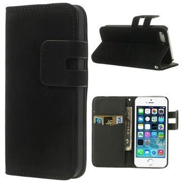 iPhone 5 / 5S / SE Wallet Nahkakotelo Musta